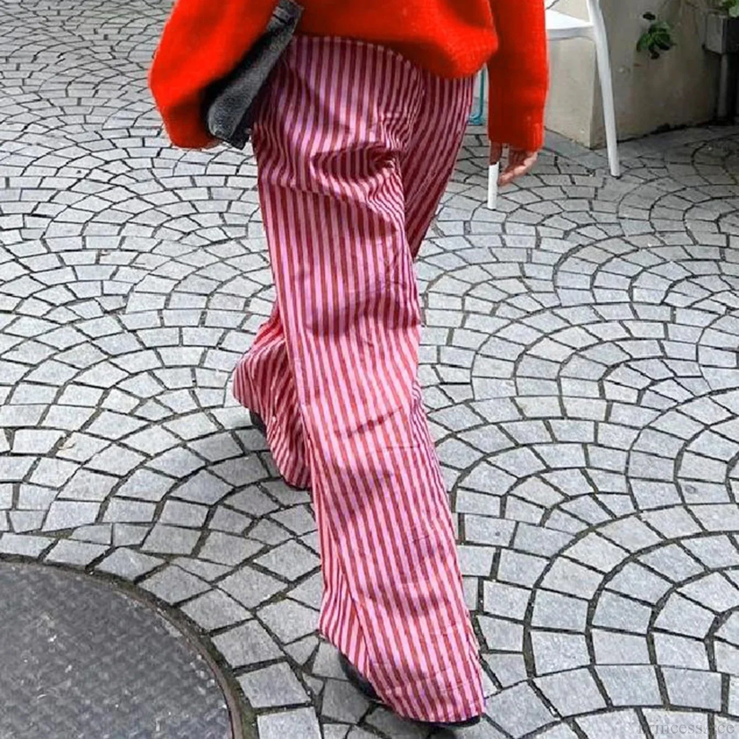 Retro Striped Button High Waist Straight Pant pant-250223