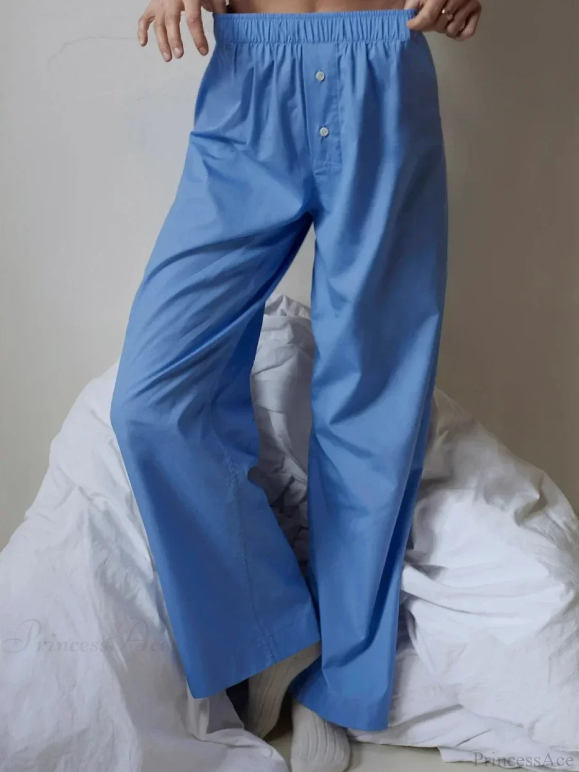 Retro Striped Button High Waist Straight Pant BLUE / S pant-250223