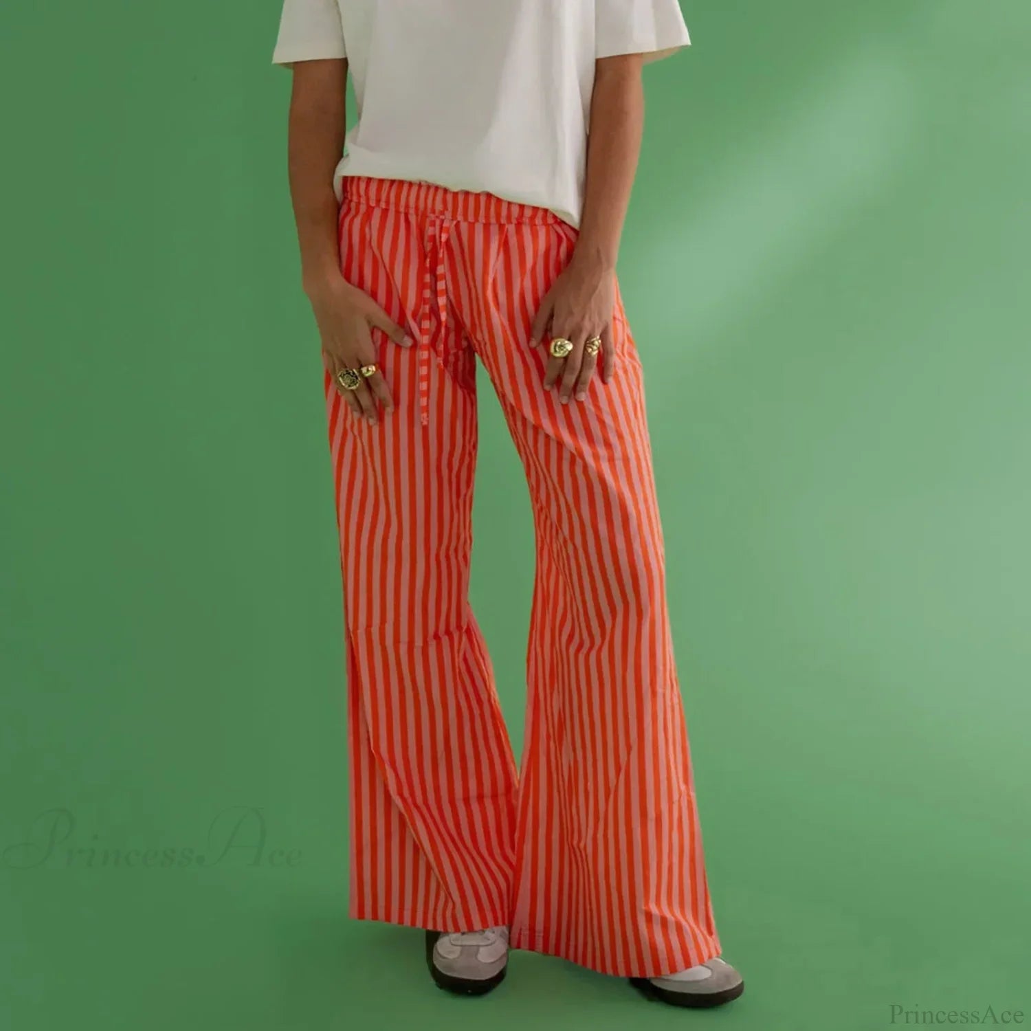Retro Striped Button High Waist Straight Pant RED / S pant-250223