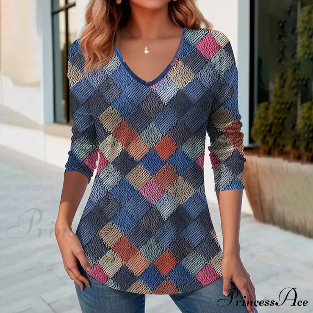 Retro Tee Plaid Vibrant In Colors Blouses