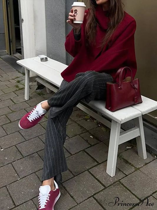 Retro Wine Red Casual Coat Coats-241208