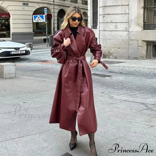 Retro Wine Red Double Breasted Coat / S Coats-241208