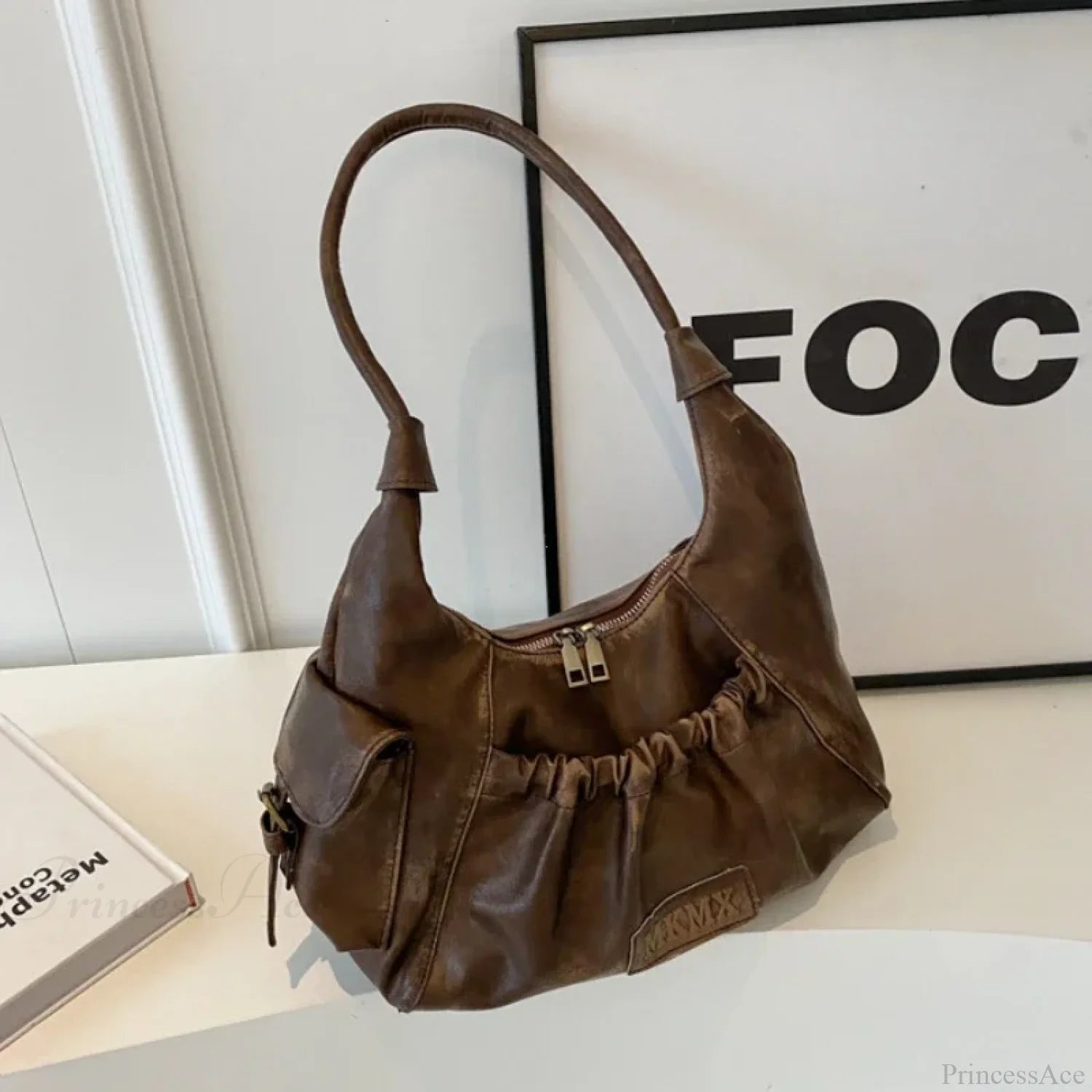 Retro Winter Leather Underarm Shoulder Bag Coffee shoulder-250126