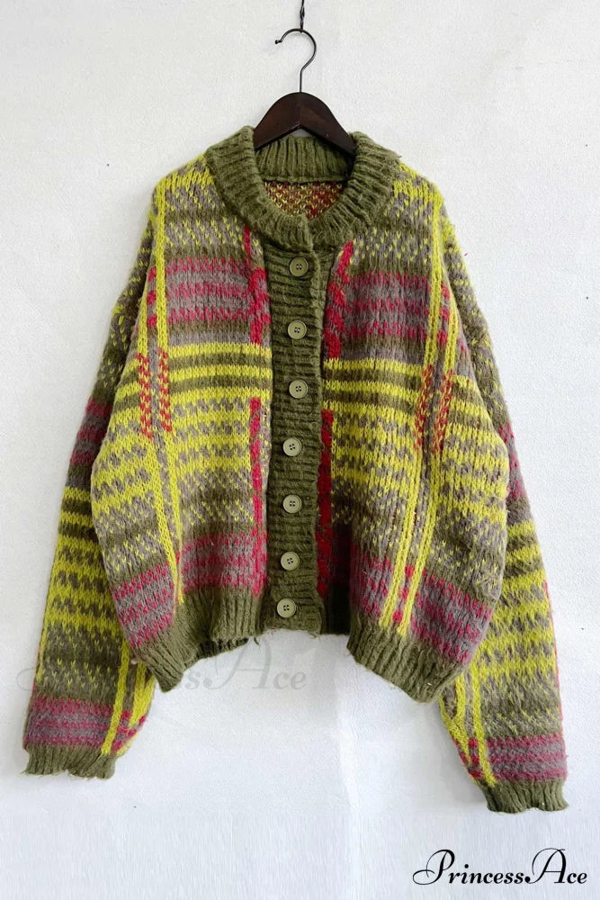 Retro With Striped Cardigan Contrast Cardigans