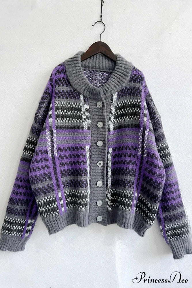 Retro With Striped Cardigan Contrast Cardigans