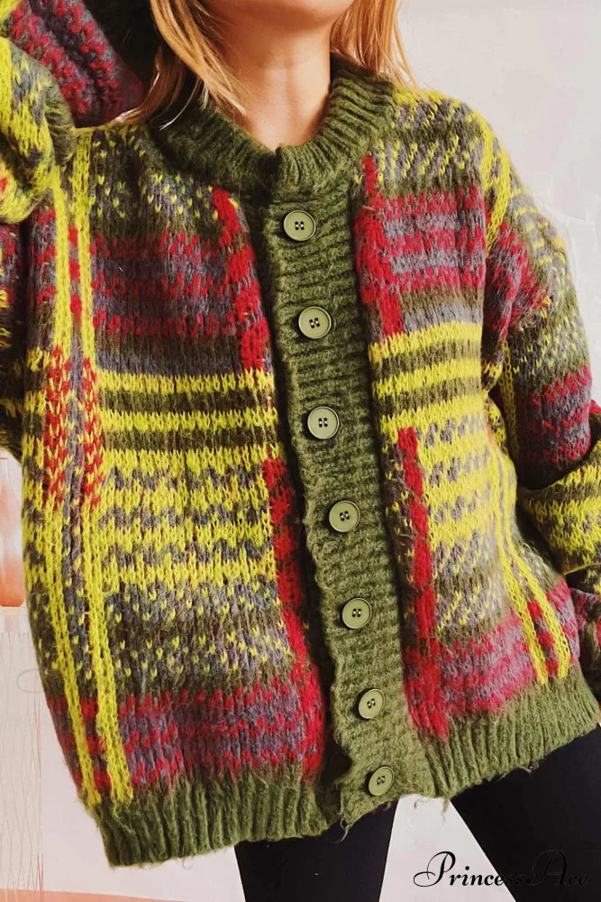 Retro With Striped Cardigan Contrast Green / Xl Cardigans