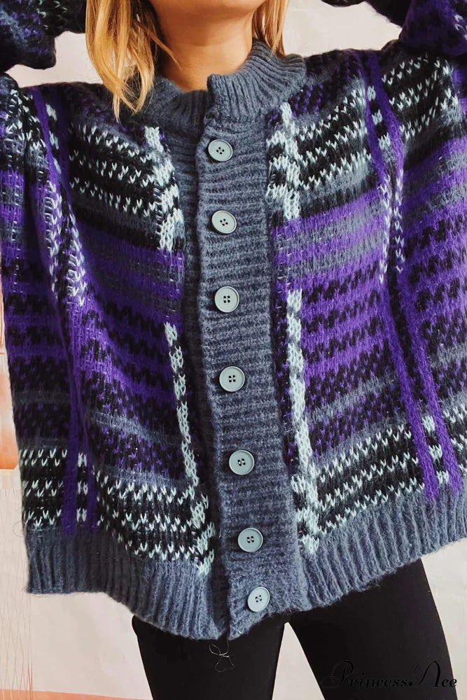 Retro With Striped Cardigan Contrast Purple / Xl Cardigans