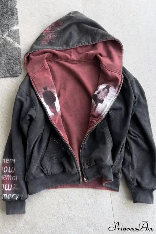 Reversible Retro Printed Patchwork Zip Hoodie