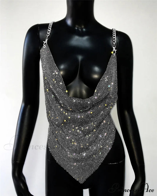 Rhinestone Grid Fishnet Party Dress Black / One Size