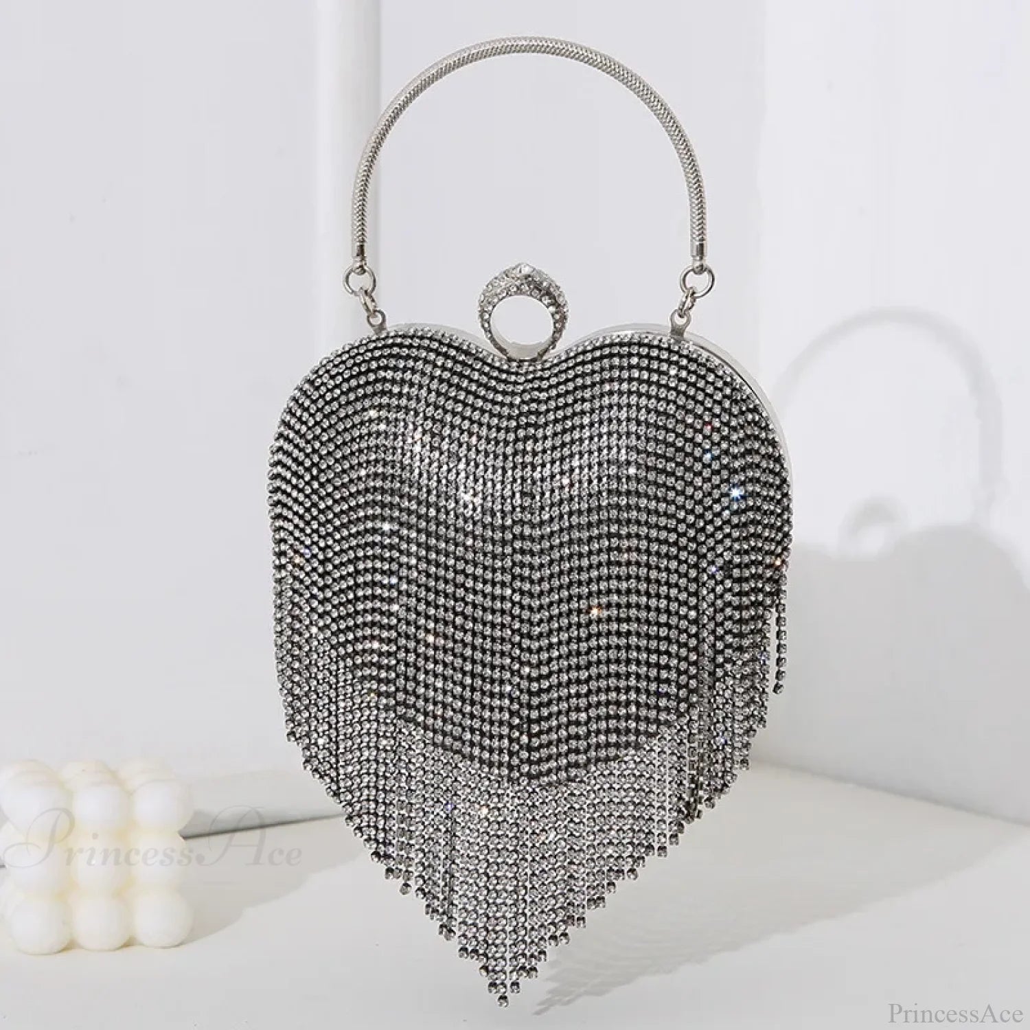 Rhinestone Heart Pattern Silver Evening Clutch Wedding Bridal Purse Black / Mini(Max Length<20cm) clutchbag-250126