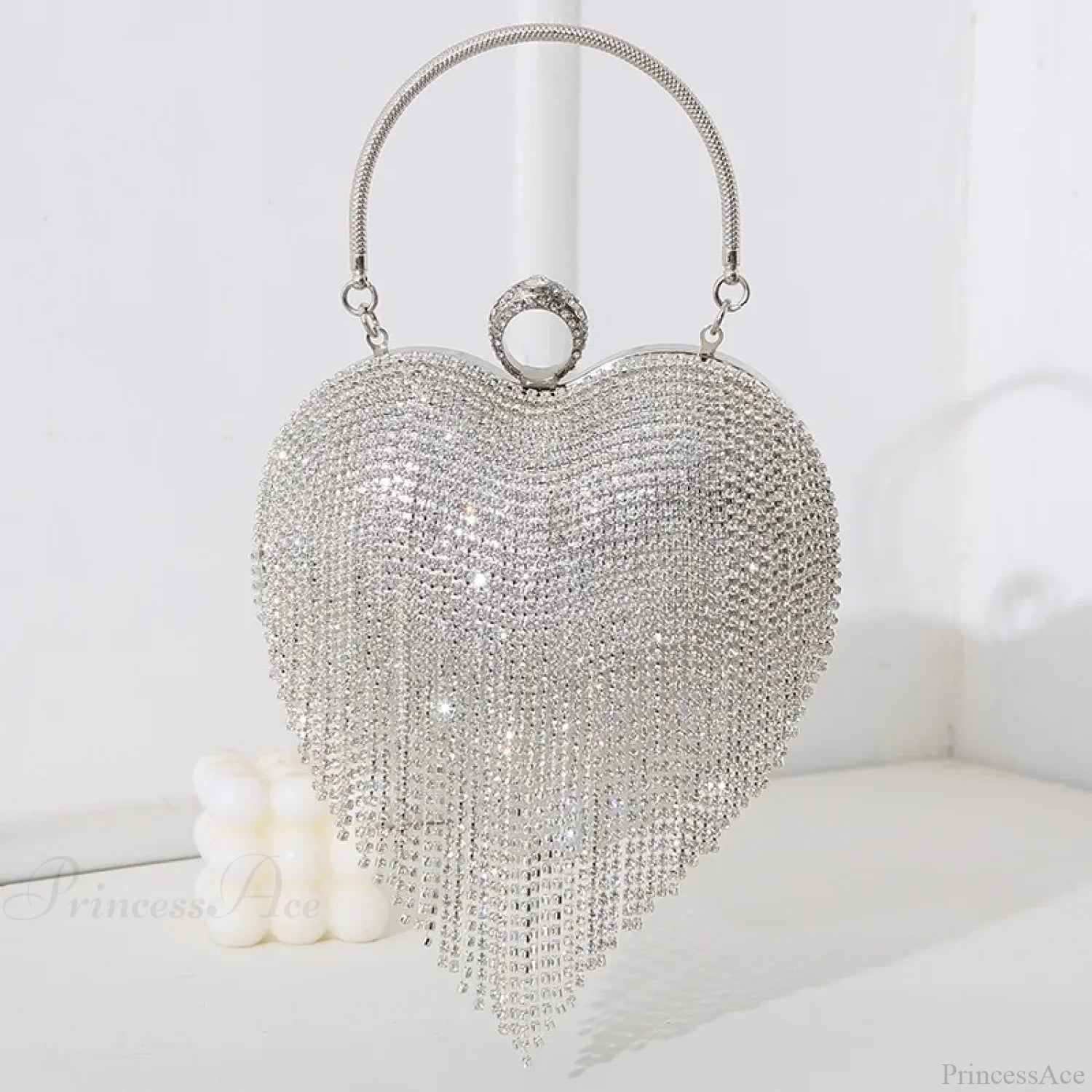 Rhinestone Heart Pattern Silver Evening Clutch Wedding Bridal Purse Silver / Mini(Max Length<20cm) clutchbag-250126