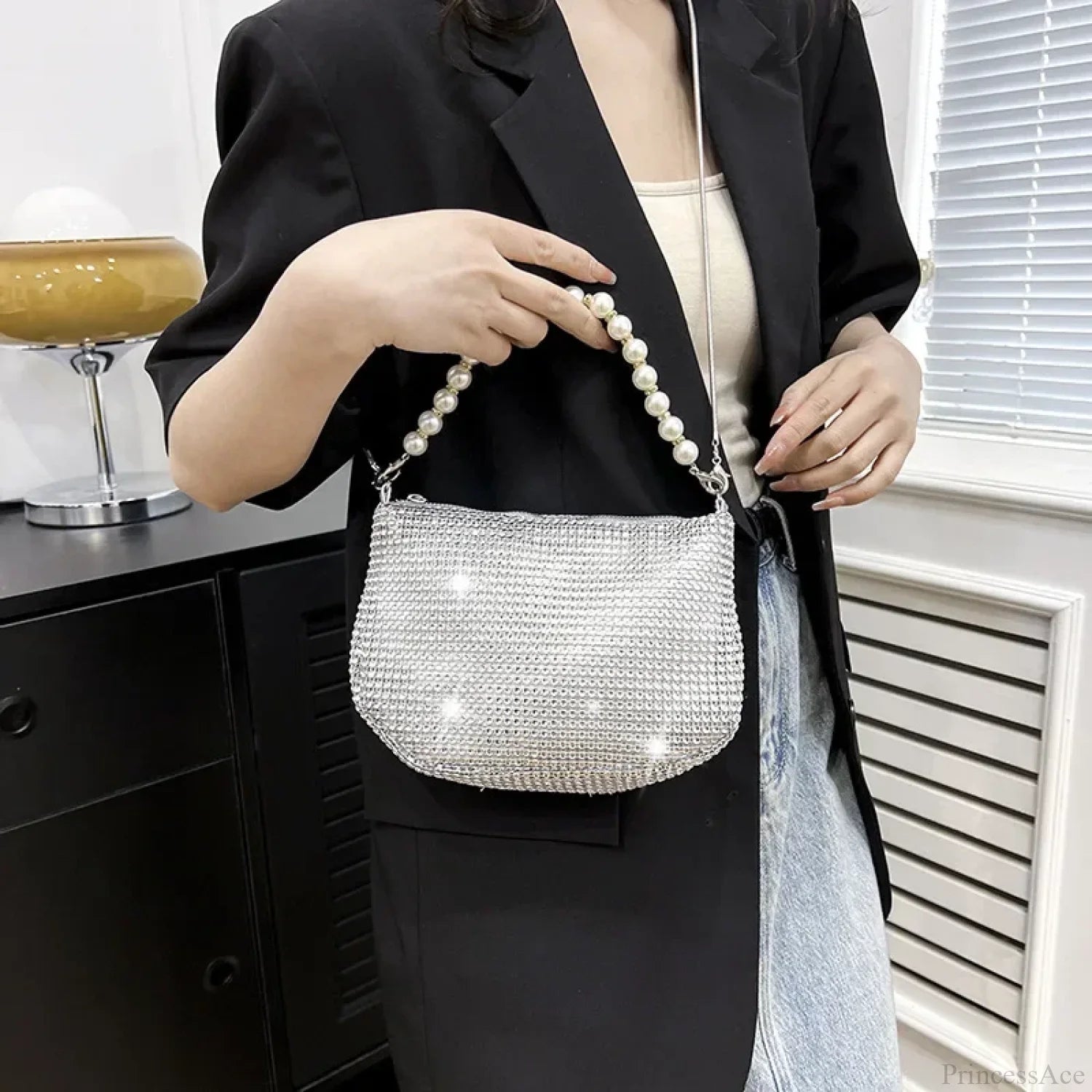 Rhinestone Pearl Evening Tote Bag Shoulder Purse clutchbag-250126