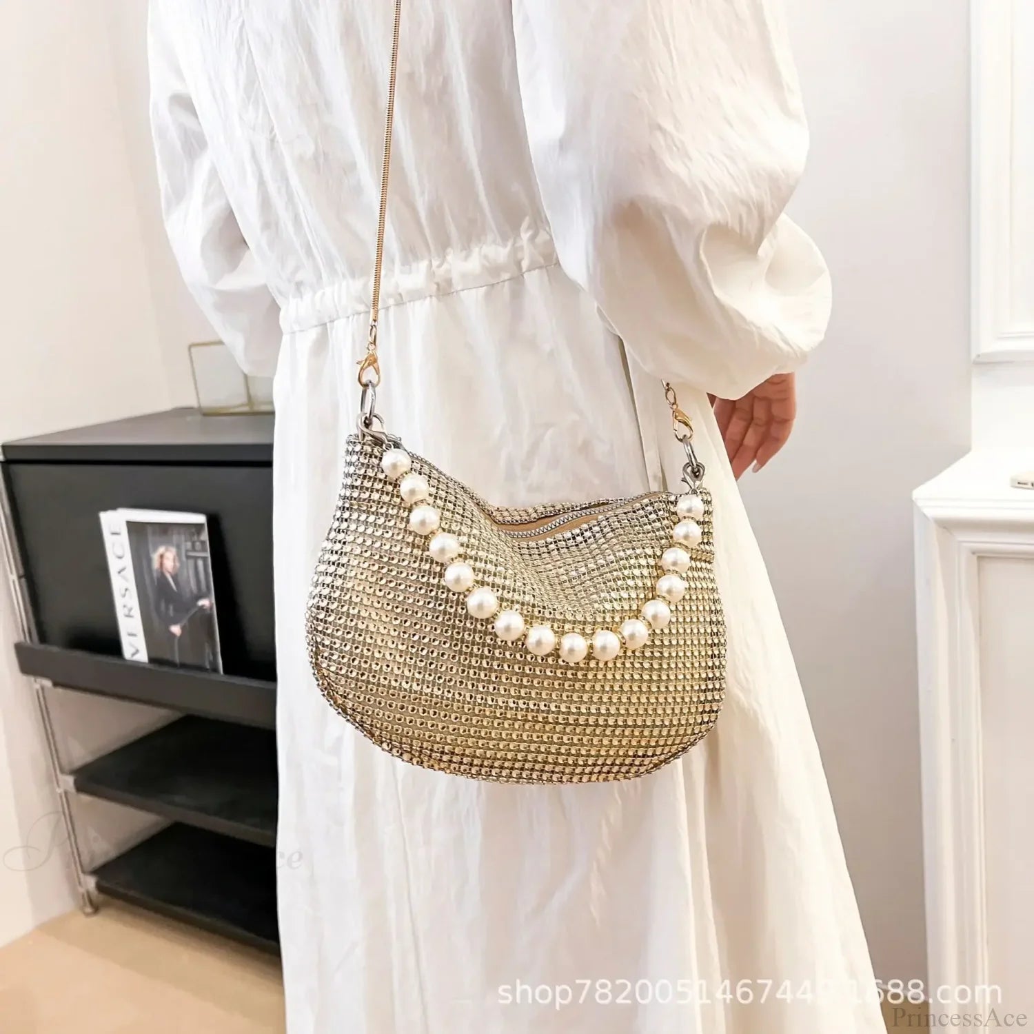 Rhinestone Pearl Evening Tote Bag Shoulder Purse clutchbag-250126