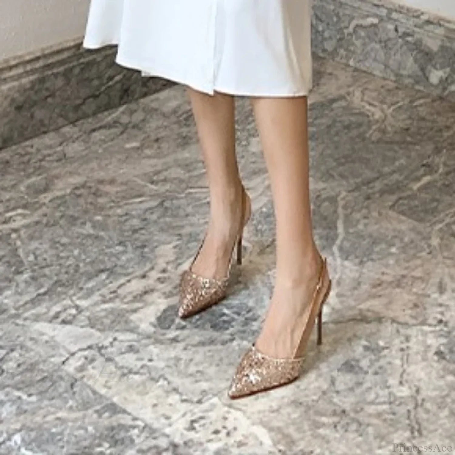 Rhinestone Pointed Slippers One-Line Buckle Sequin Designer Elegant Pumps High Heel