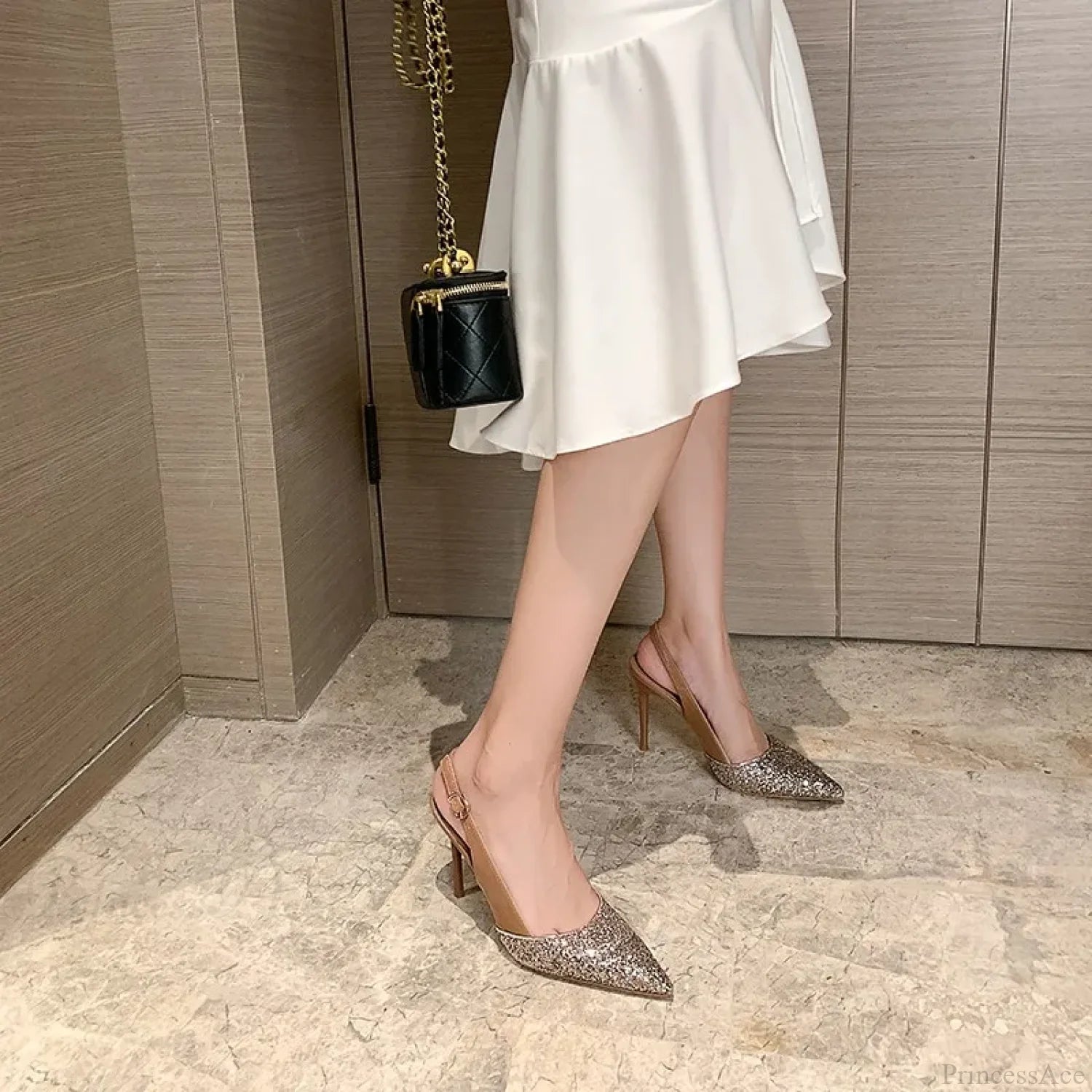 Rhinestone Pointed Slippers One-Line Buckle Sequin Designer Elegant Pumps High Heel