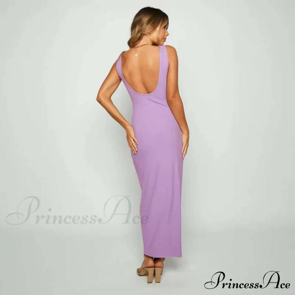 Ribbed Bandeau Deep Neck Graceful Layered Strap Long Dress