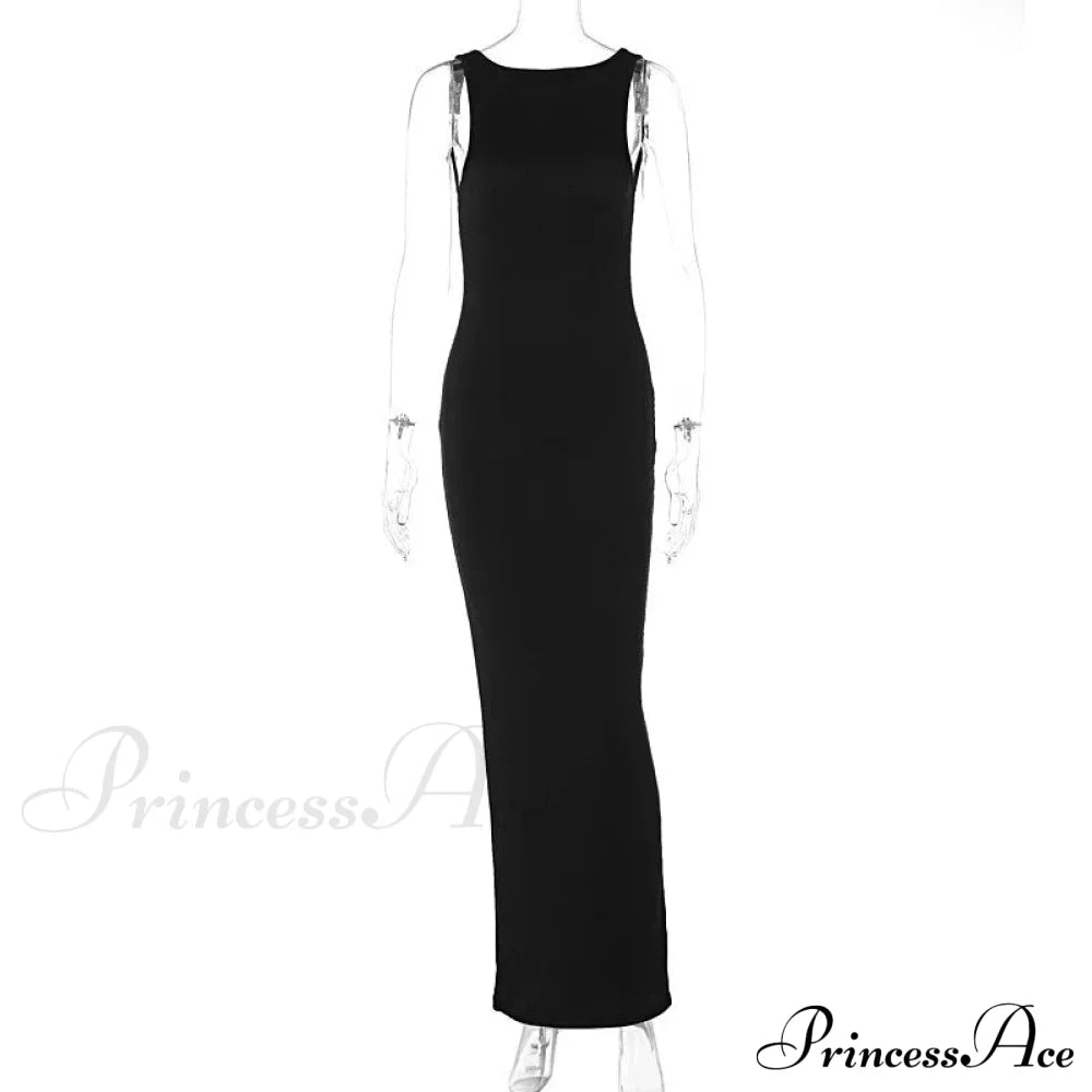 Ribbed Bandeau Deep Neck Graceful Layered Strap Long Dress