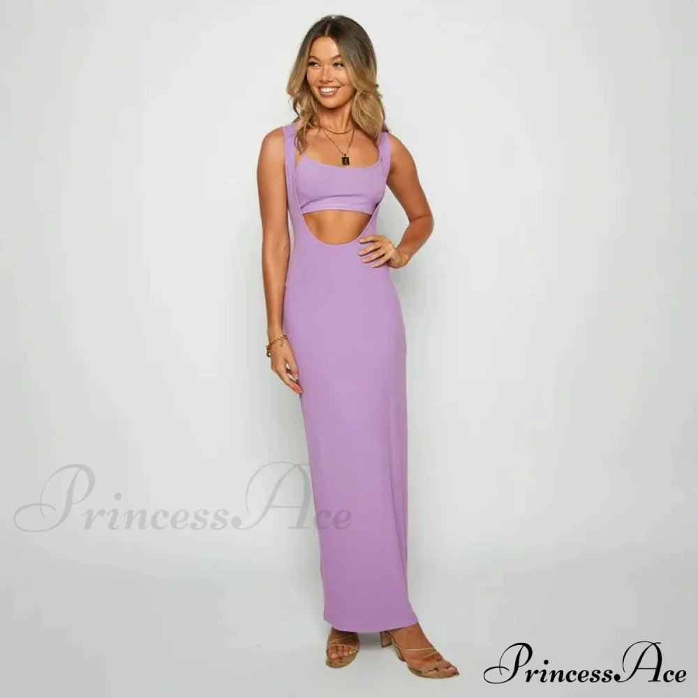 Ribbed Bandeau Deep Neck Graceful Layered Strap Long Dress