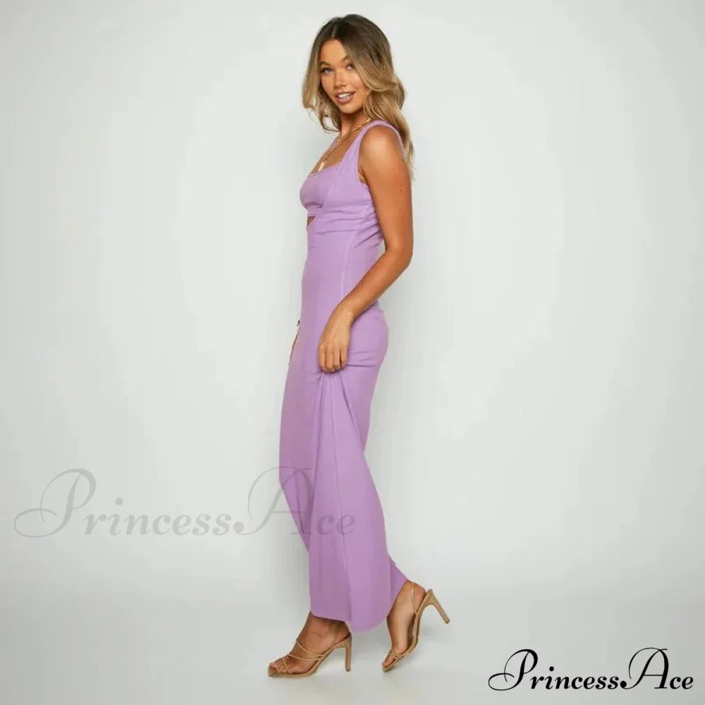 Ribbed Bandeau Deep Neck Graceful Layered Strap Long Dress