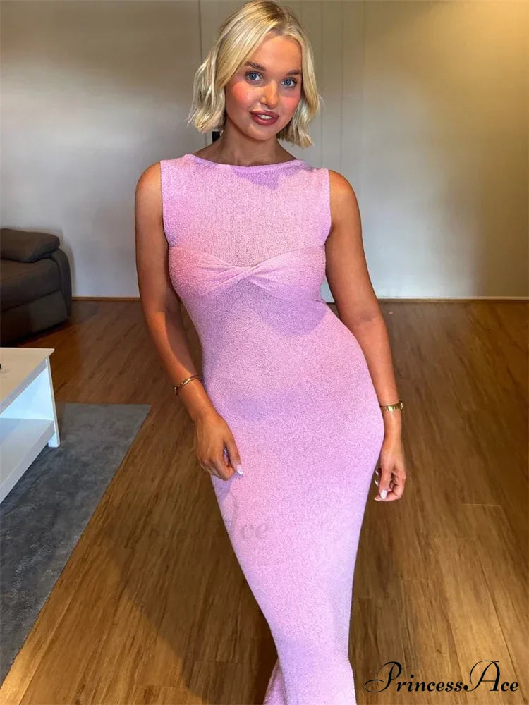 Ribbed Knit Bandeau Charming Sleeveless Midi Dress