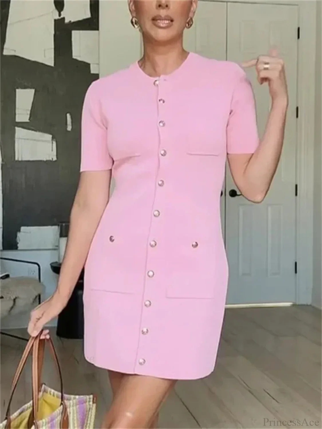 Ribbed Knit Pocket Mini Dress minidress-250223