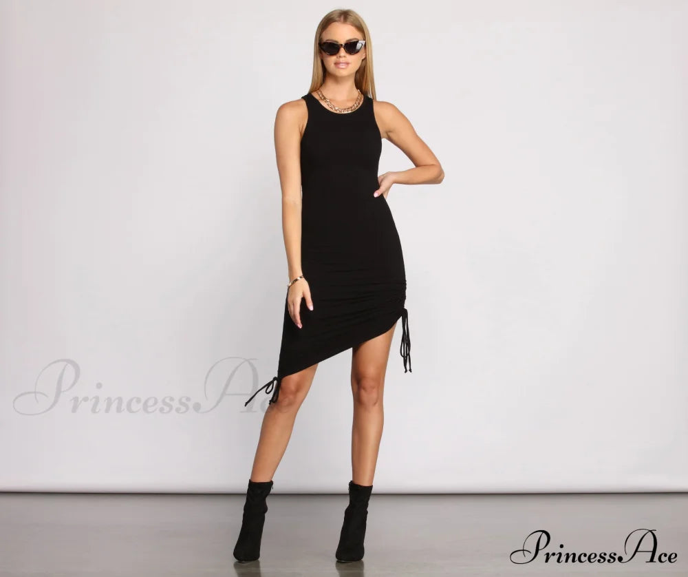 Ribbed Knit Stylish Ruched Mini Dress Casual Dresses