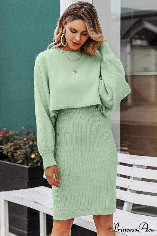 Ribbed Matching Set Mint Green / One Size Dress Sets