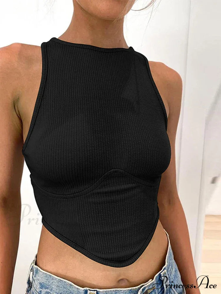 Ribbed Solid Skinny Sleeveless Body-Shaping Streetwear Crop Top