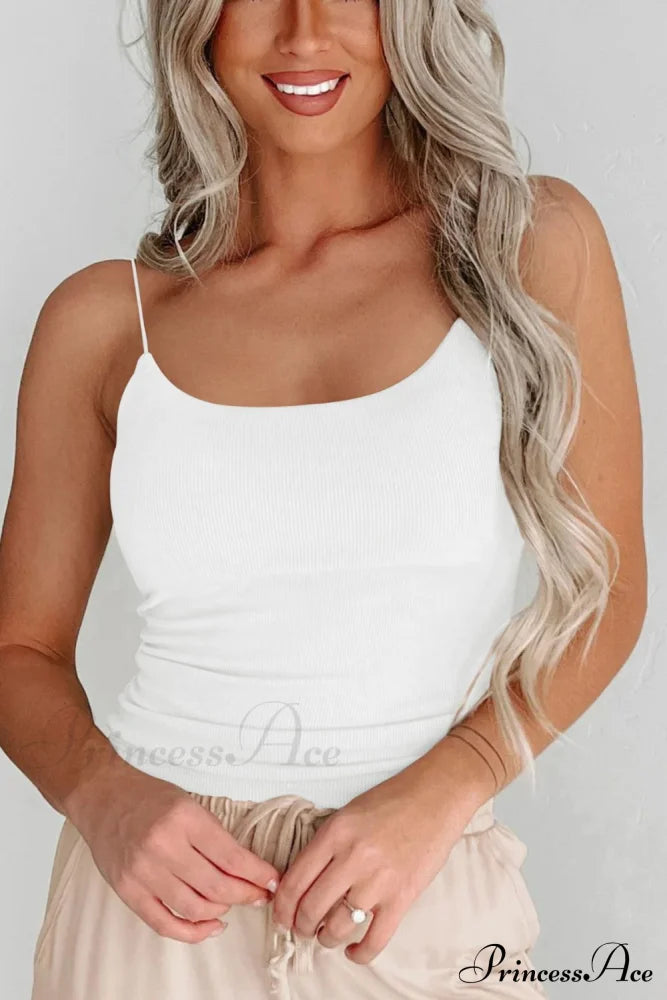 Ribbed Scoop Neck Cami White basic tops clothes MDML Ship From Overseas Shipping Delay 09/29/2023 - 10/02/2023 shirt shirts tank tops tops