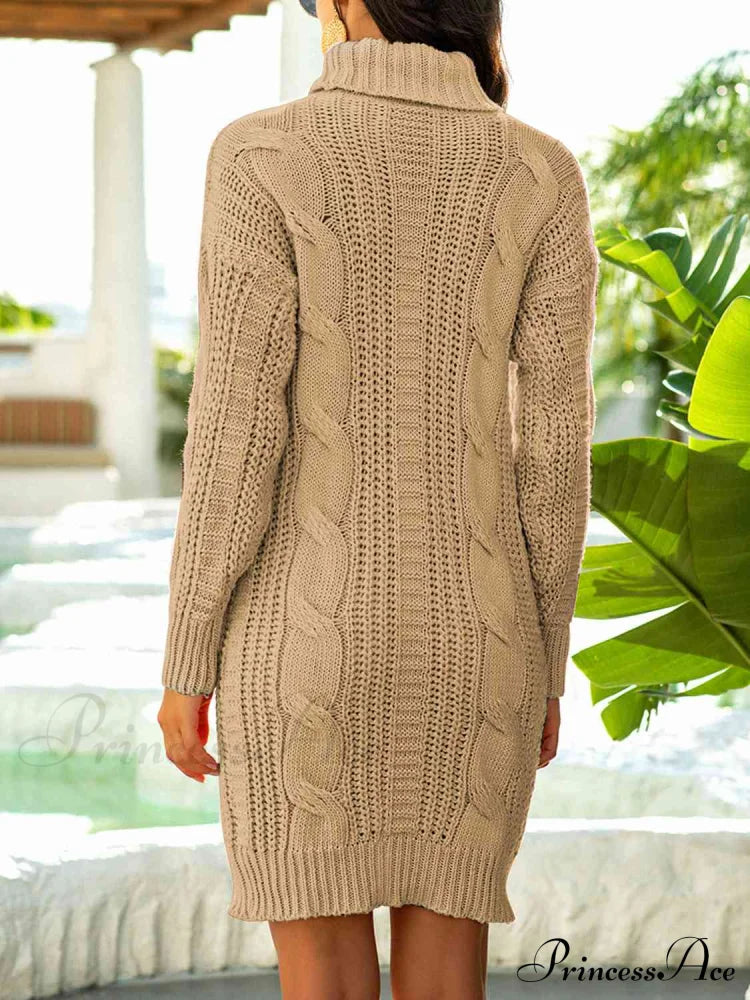 Ribbed Turtleneck Sweater Dress Sweaters-L