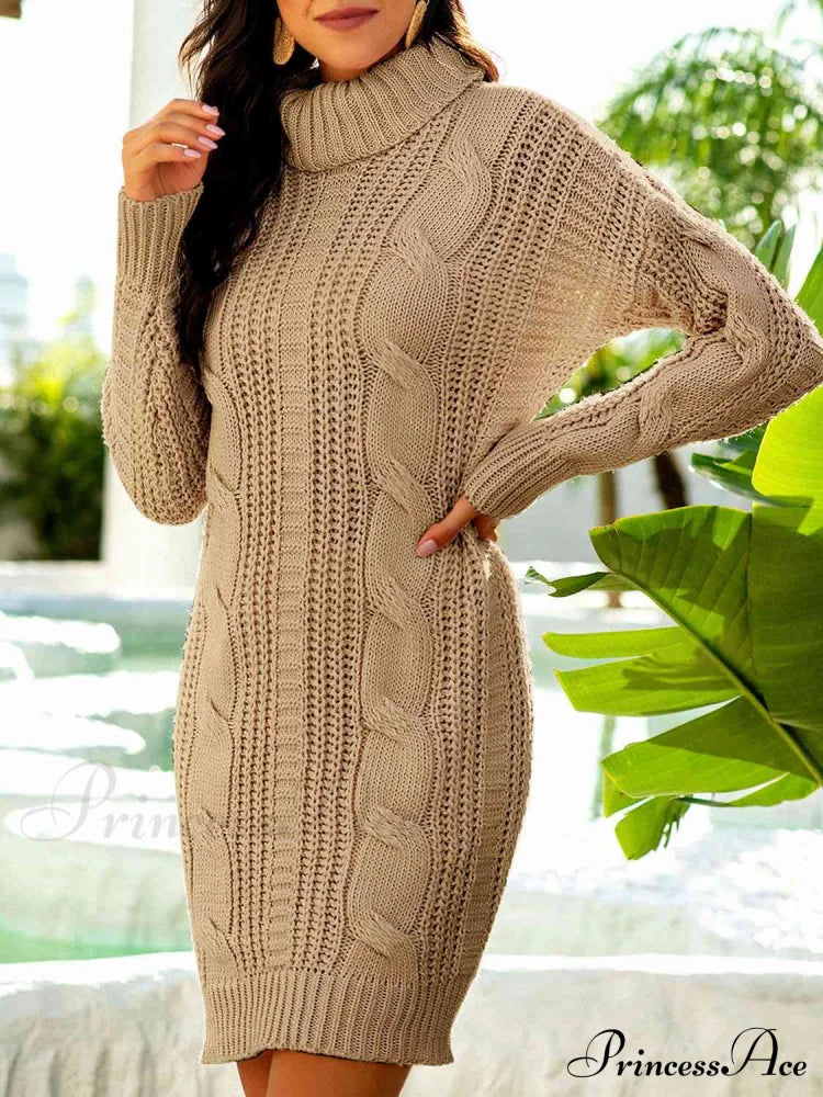 Ribbed Turtleneck Sweater Dress Sweaters-L