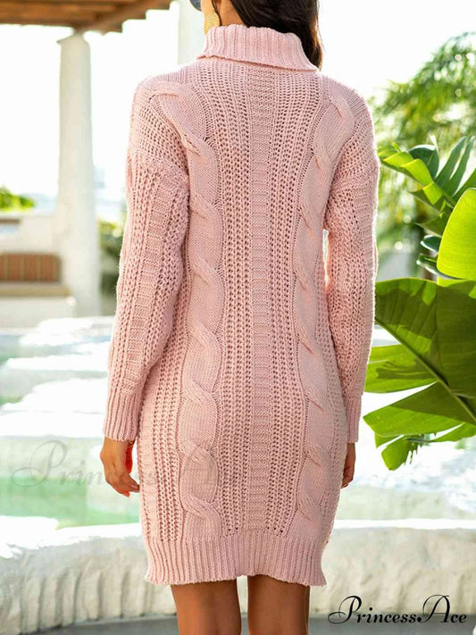 Ribbed Turtleneck Sweater Dress Sweaters-L