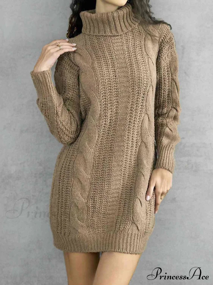 Ribbed Turtleneck Sweater Dress Sweaters-L