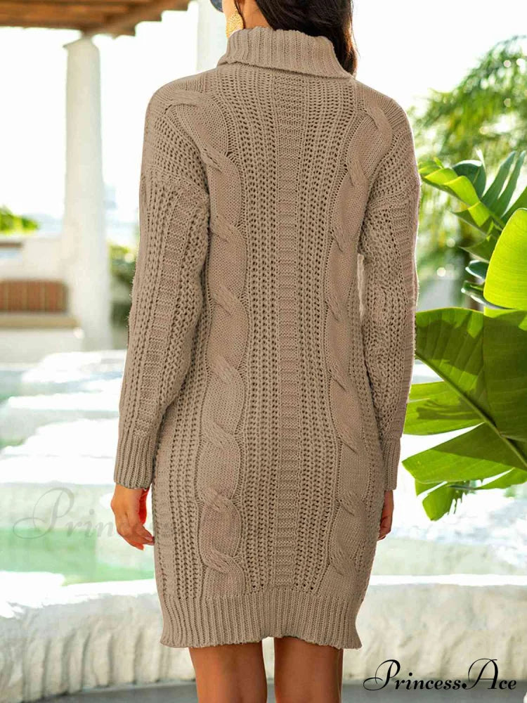 Ribbed Turtleneck Sweater Dress Sweaters-L