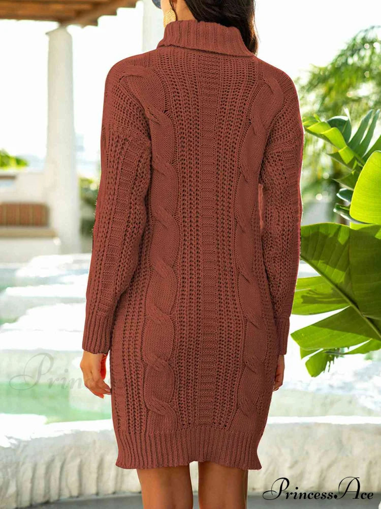 Ribbed Turtleneck Sweater Dress Sweaters-L