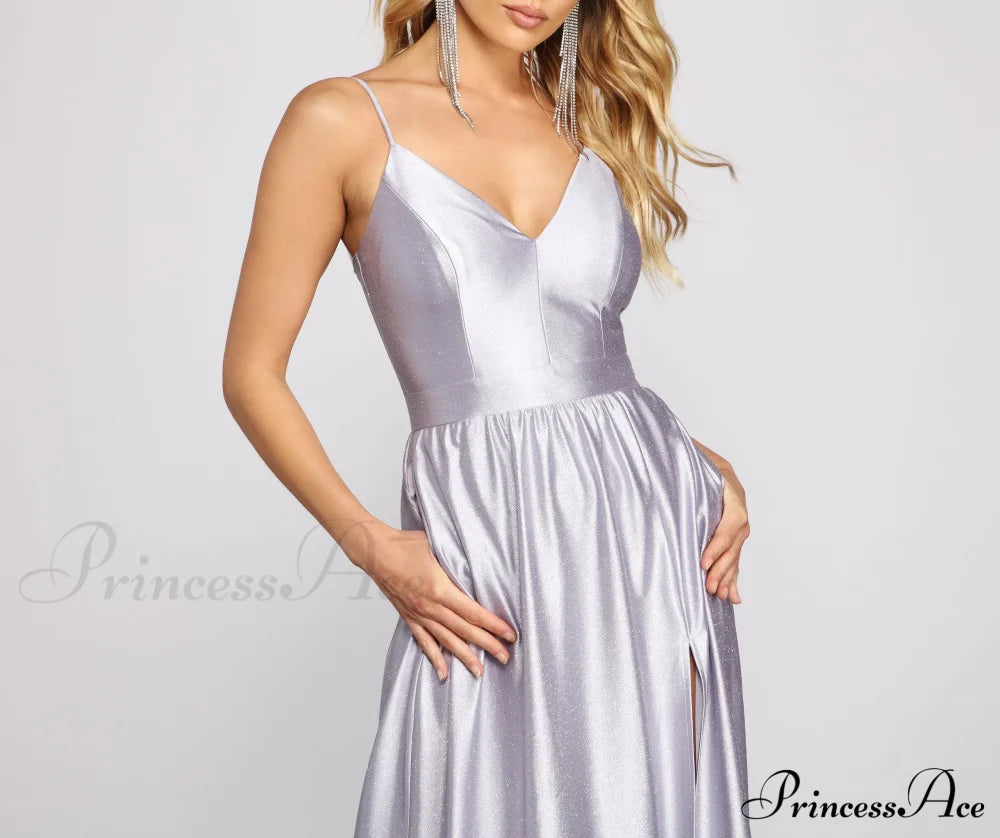Riley Glitter Satin Charming A-Line Formal Dress S.o. Long Dresses