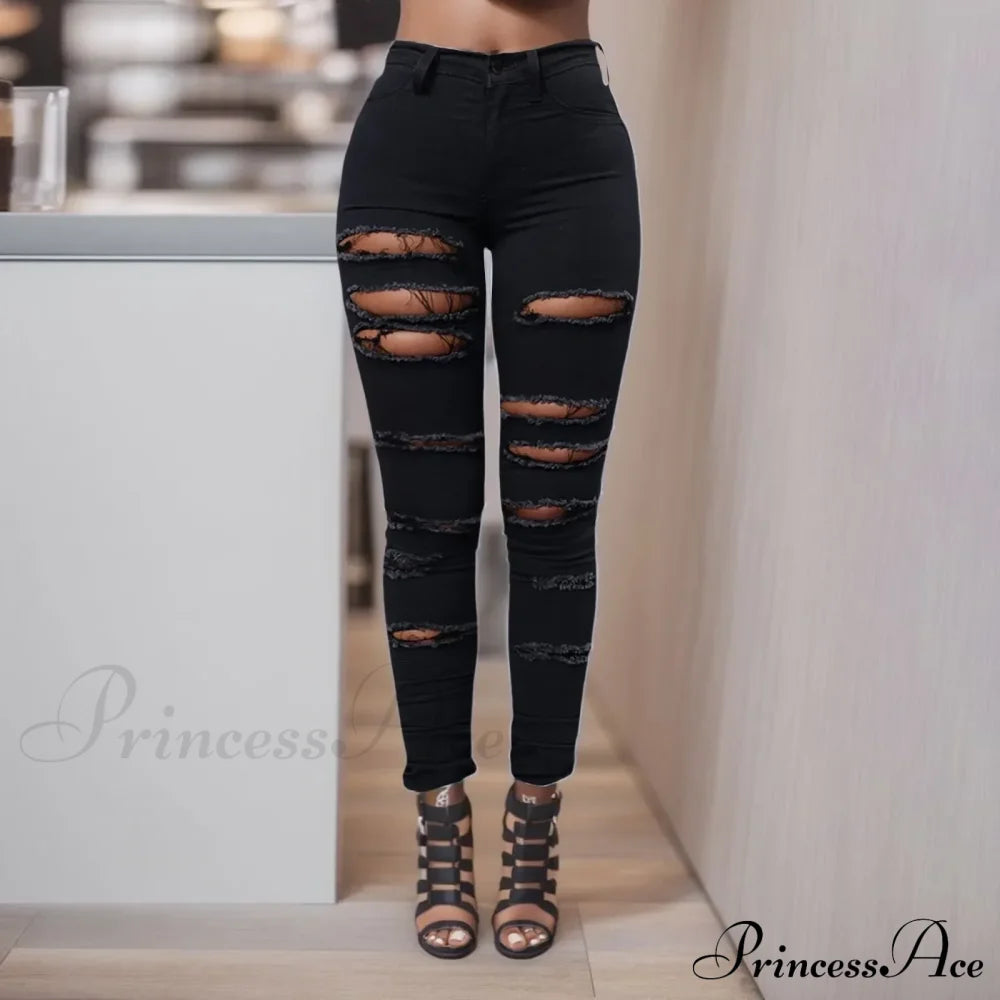 Ripped Slim Fit High Waist Hole Leggings Jeans