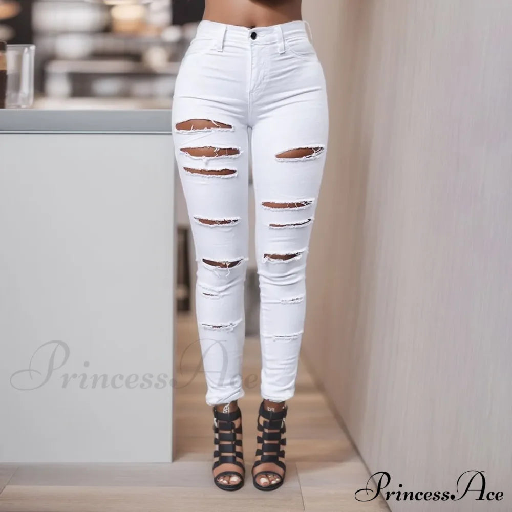 Ripped Slim Fit High Waist Hole Leggings Jeans