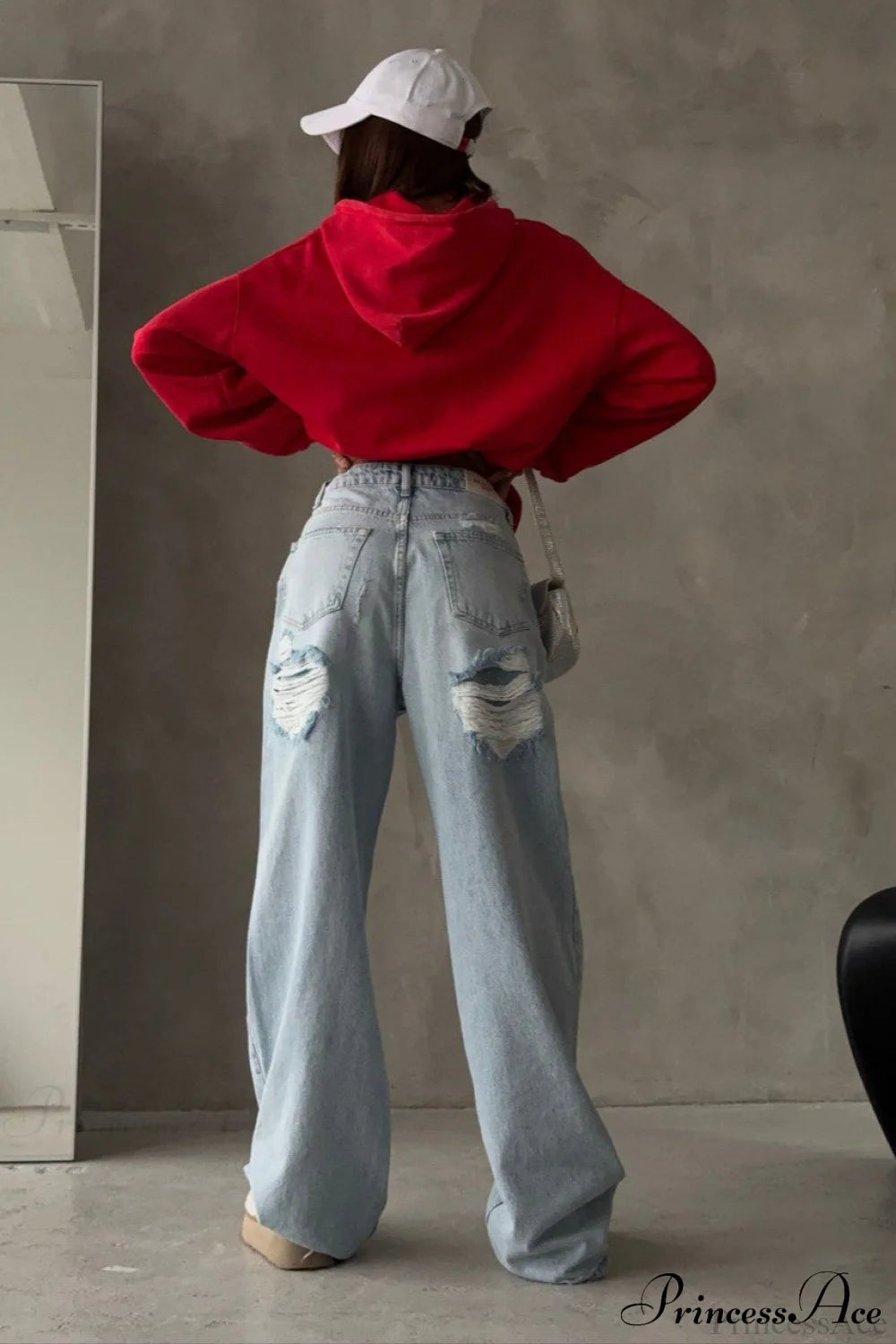 Ripped Vintage Straight Wide-Leg Ankle-Length Jeans