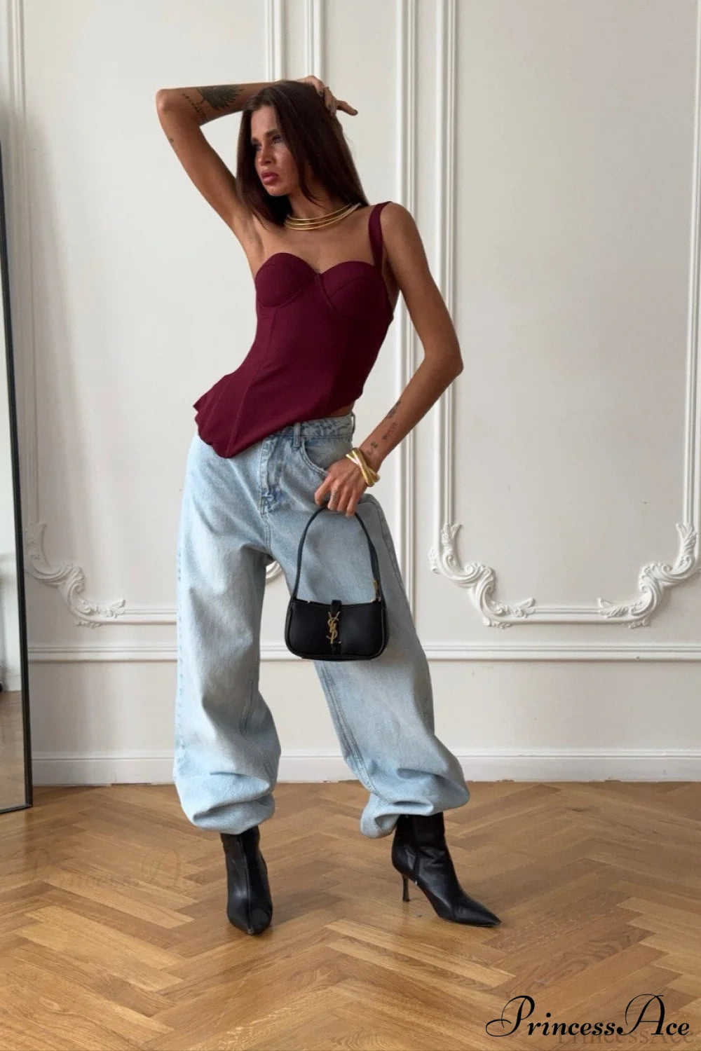 Ripped Vintage Straight Wide-Leg Ankle-Length Jeans