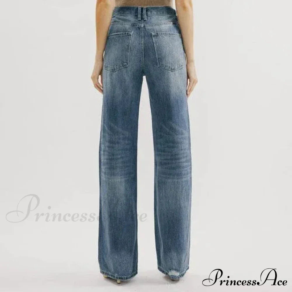 Ripped Washed High New Simple Street Loose Straight-Leg Denim Jean