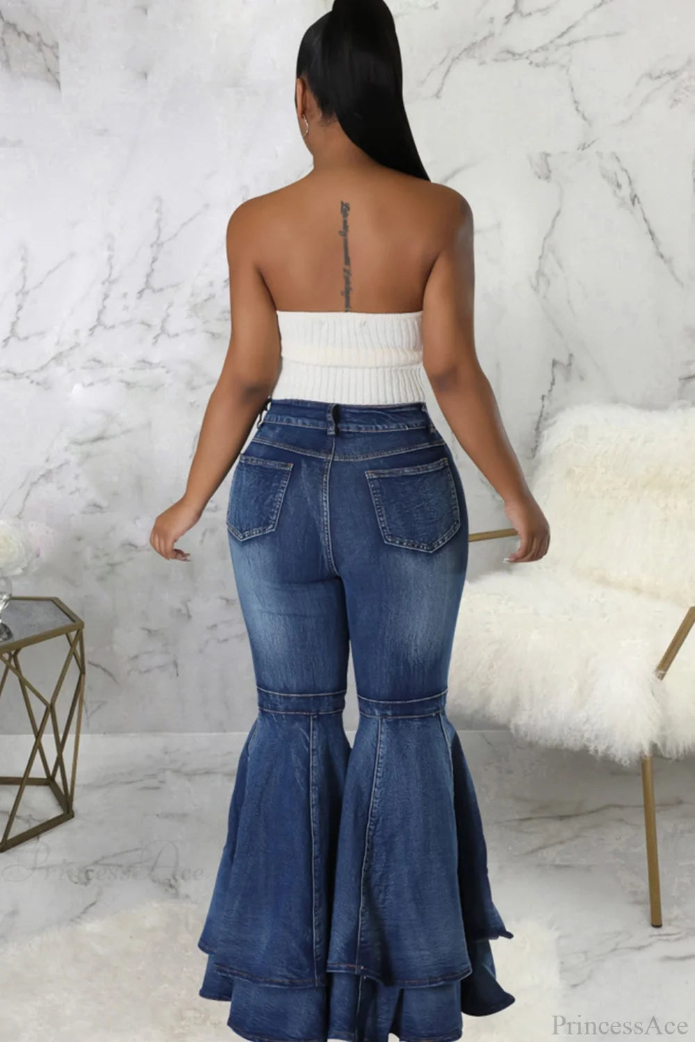 Rise Flares Tiered High Jeans Blue / 2Xl Pants