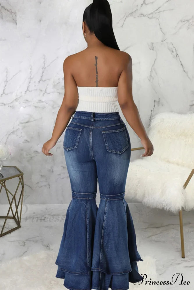 Rise Flares Tiered High Jeans Blue / 2Xl Pants