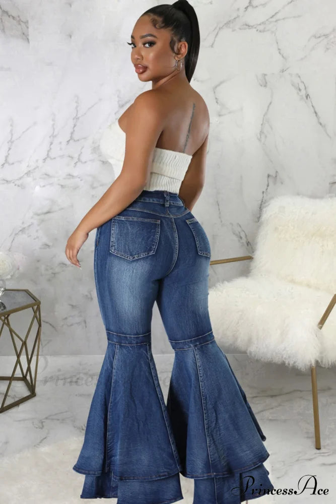 Rise Flares Tiered High Jeans Blue / Xl Pants