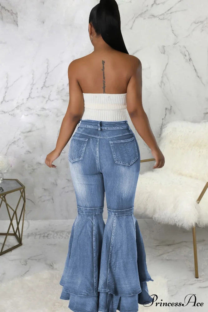 Rise Flares Tiered High Jeans Light Blue / 2Xl Pants