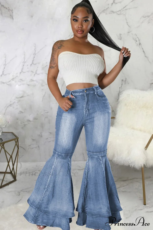 Rise Flares Tiered High Jeans Light Blue / S Pants