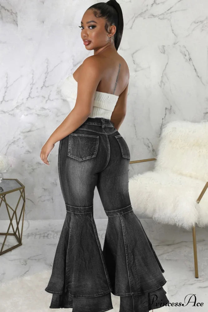 Rise Flares Tiered High Jeans Pants