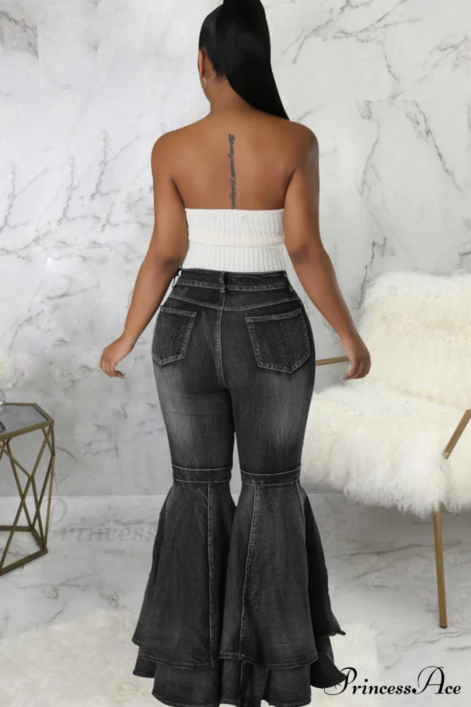 Rise Flares Tiered High Jeans Pants