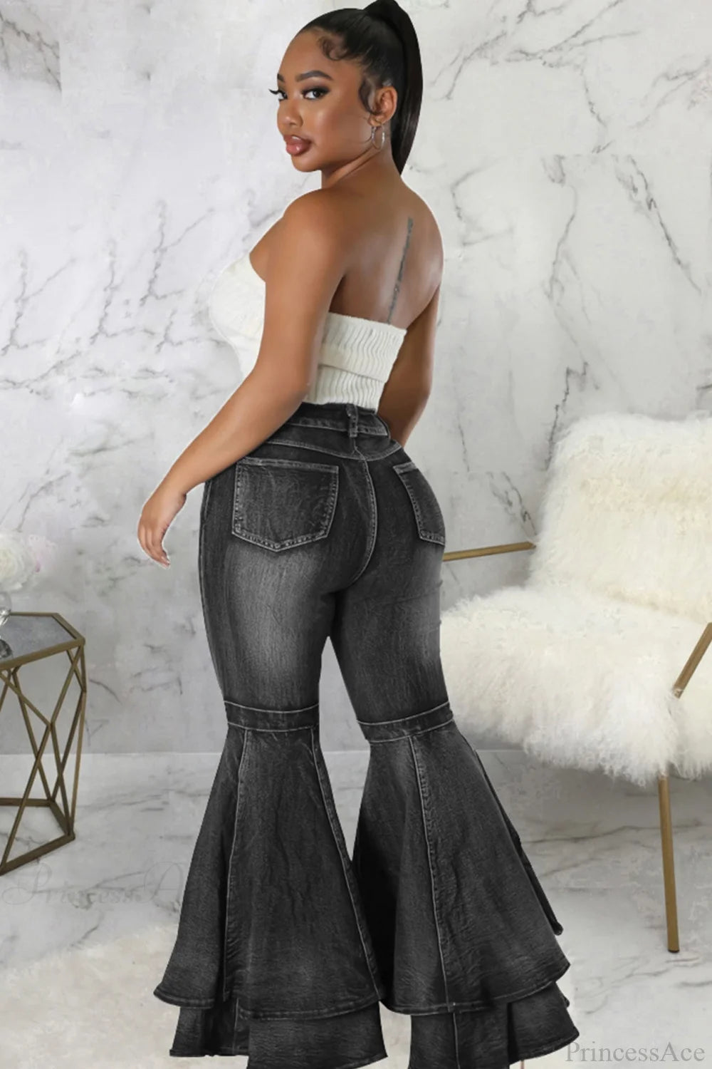 Rise Flares Tiered High Jeans Pants
