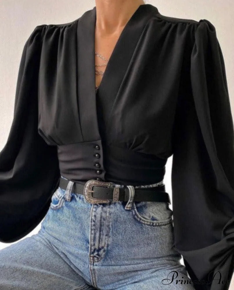 Rita Button Shirt Black / S Tops & Blouses